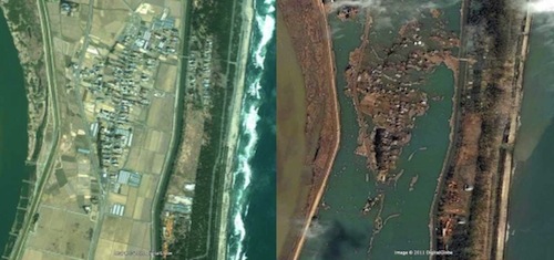 Future Atlantis? Japan's Sendai Coast Before and After the Tsunami, Google, Digitalglobe via popsci.com